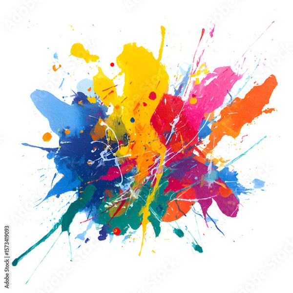 Obraz Colorful paint splatters and splashes on white background