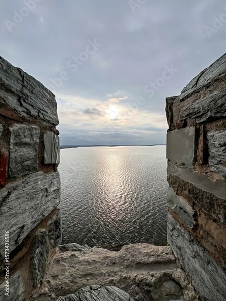Obraz View of the river from old fortress wall at sunset