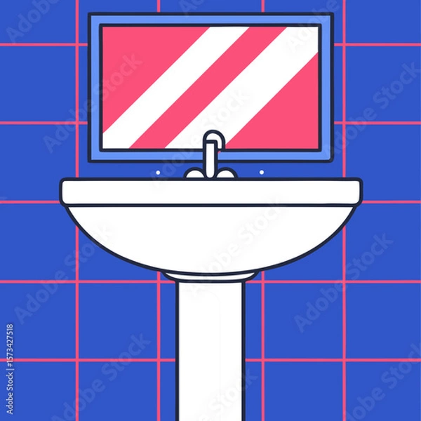 Obraz Modern wall-mounted sink with mirror tiles