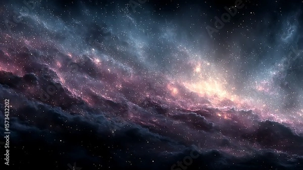 Fototapeta Dark deep space fantasy background with subtle nebula and magical glow