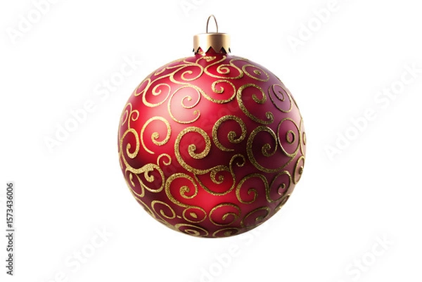 Fototapeta Realistic matte red Christmas ornament ball with intricate gold swirl patterns isolated on white background PNG. ai