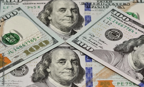 Fototapeta Images of banknotes from various countries. Photos of euros and US dollars.