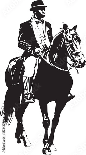 Obraz African American Man Riding a Horse Silhouette Vector Illustration on Transparent Background