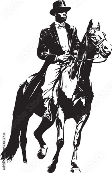 Obraz African American Man Riding a Horse Silhouette Vector Illustration on Transparent Background