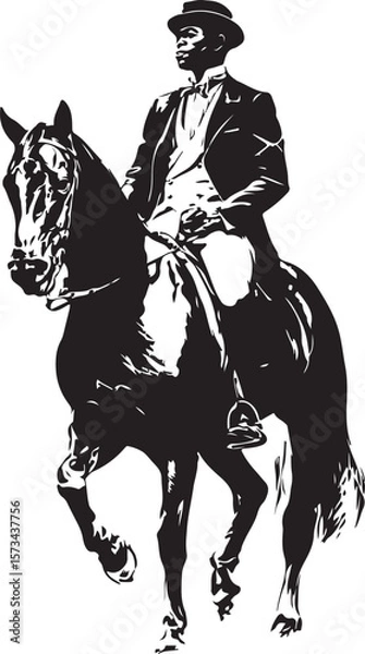 Obraz African American Man Riding a Horse Silhouette Vector Illustration on Transparent Background