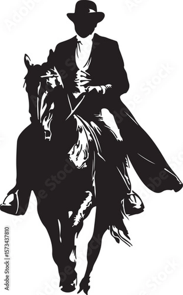 Obraz African American Man Riding a Horse Silhouette Vector Illustration on Transparent Background