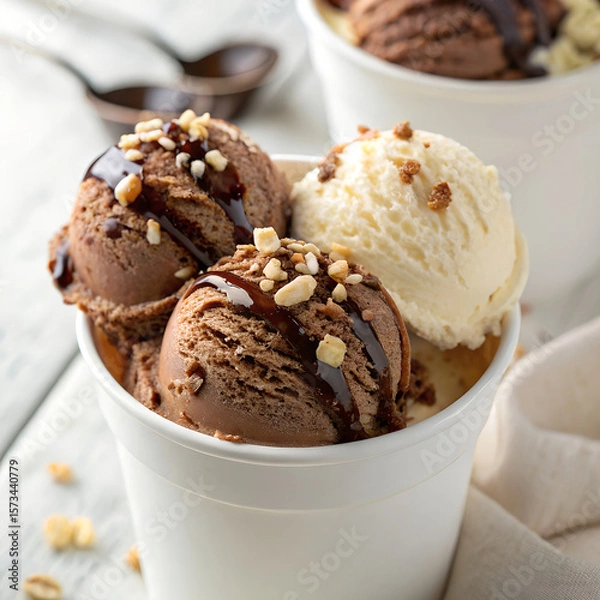 Fototapeta Delicious Chocolate and Vanilla Ice Cream in a Cup