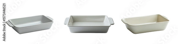 Fototapeta Collection of rectangular ceramic baking dishes – transparent background.