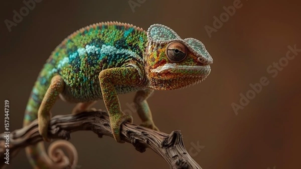 Fototapeta Close-up of a Vibrant Chameleon on a Branch