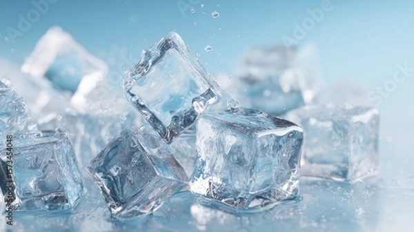 Obraz Light blue background with transparent blocks of ice