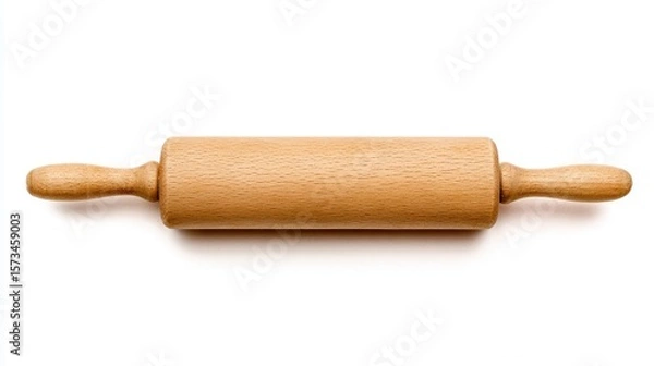 Obraz A rustic rolling pin, essential in the art of baking, rests on a clean surface, ready for creating culinary delights.  white background