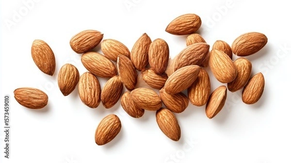 Obraz A scattering of almonds, each with intricate textures, is captured in sharp detail, offering a rich, nutty appeal. white background