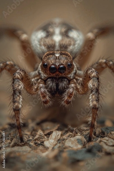 Fototapeta Ultra-Realistic Macro Photo of Spider with Sharp Focus on Eyes and Legs