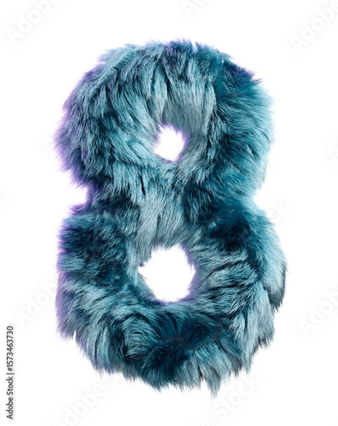Fototapeta Furry Blue Letter Y Isolated on White Background in Creative 3D Design Style