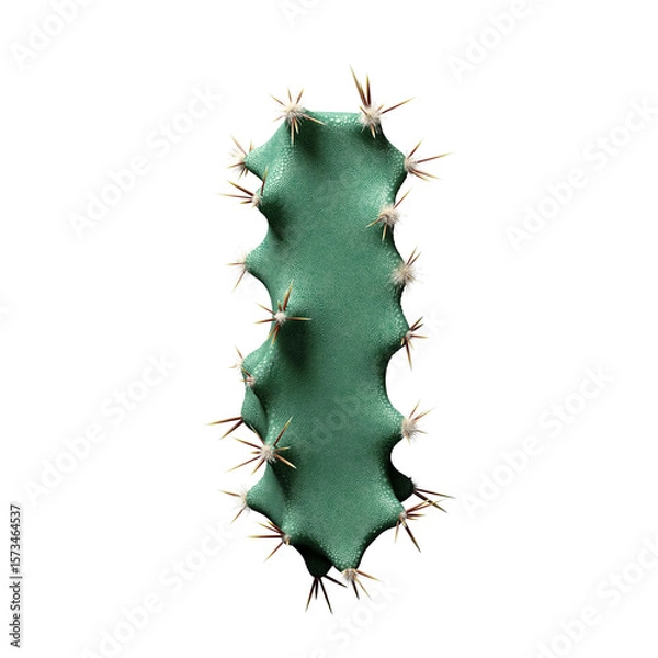 Fototapeta Creative Letter I in Cactus Design with Spikes and Green Texture on White