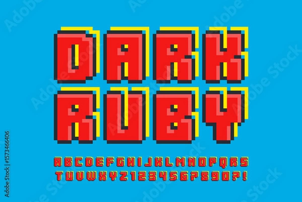 Fototapeta Pixel stylized vector alphabet design. High contrast and sharp, retro-futuristic.
