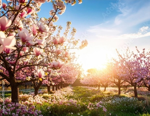 Fototapeta Blooming spring trees