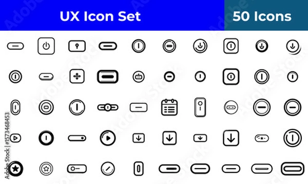 Fototapeta A collection of fifty user interface icons displayed on a transparent background in a grid format