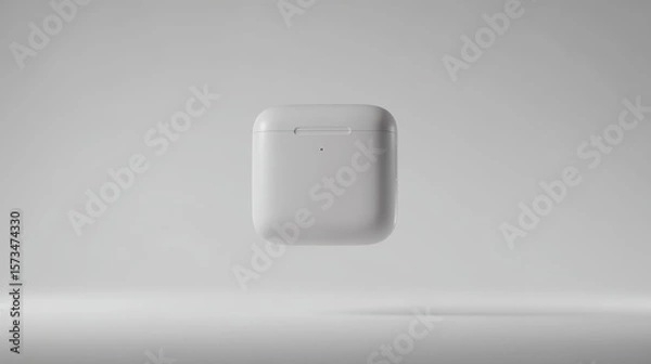 Obraz A minimalist studio shot presents a sleek, modern earbud case, designed to represent high-fidelity audio. The image uses the elegance of form and design to convey cutting-edge technology.