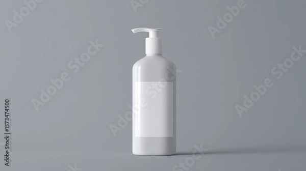 Obraz A sleek, minimalist bottle of liquid soap stands centered against a clean backdrop, showcasing its simple elegance and functional design.