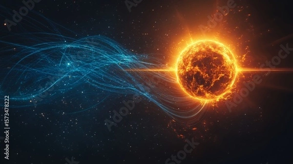 Obraz Fiery sun, energy wave, space, cosmic background, science fiction