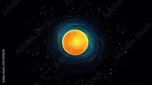Obraz Cosmic swirl enveloping fiery planet, space background, digital art, website header