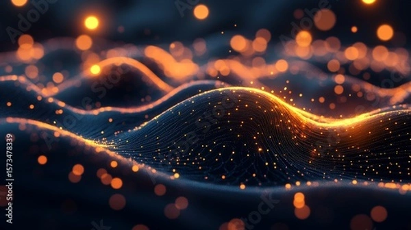 Obraz Glowing particles flowing, dark background, abstract tech design