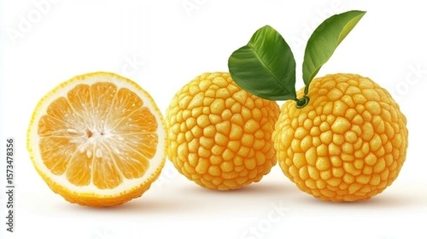 Obraz Citrus fruit, halved, textured, vibrant yellow, isolated on white background