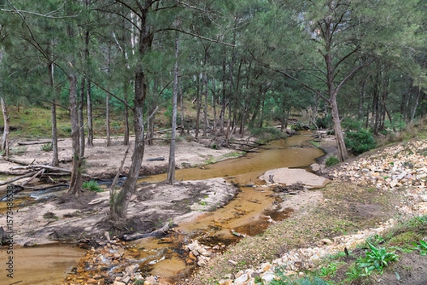 Obraz Photograph of the Capertee River at very low levels running through the Capertee Valley after major flood damage in the Wollemi National Park in NSW, Australia.
