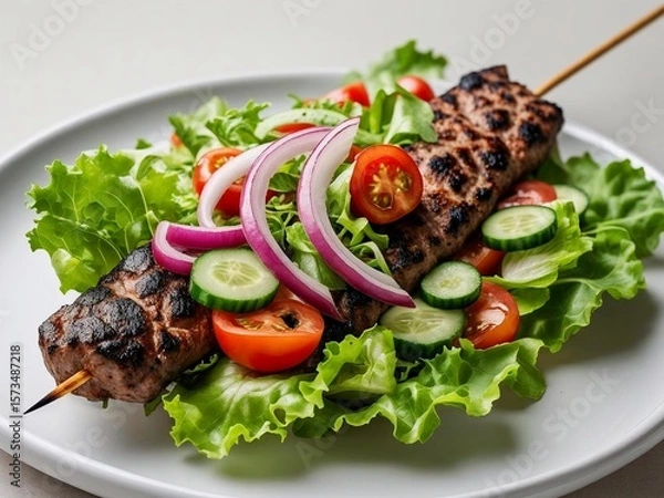 Obraz Fleischspieß mit frischen Salat