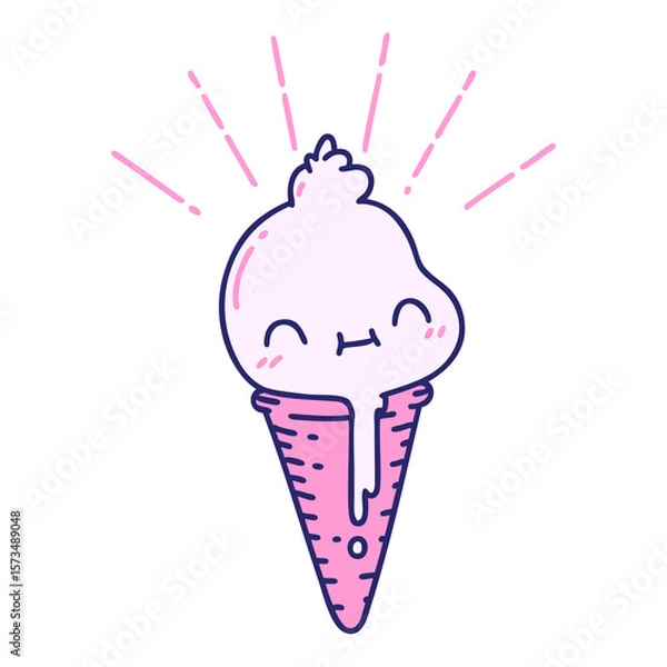 Fototapeta illustration of a traditional tattoo style ice cream character in bright neon color
