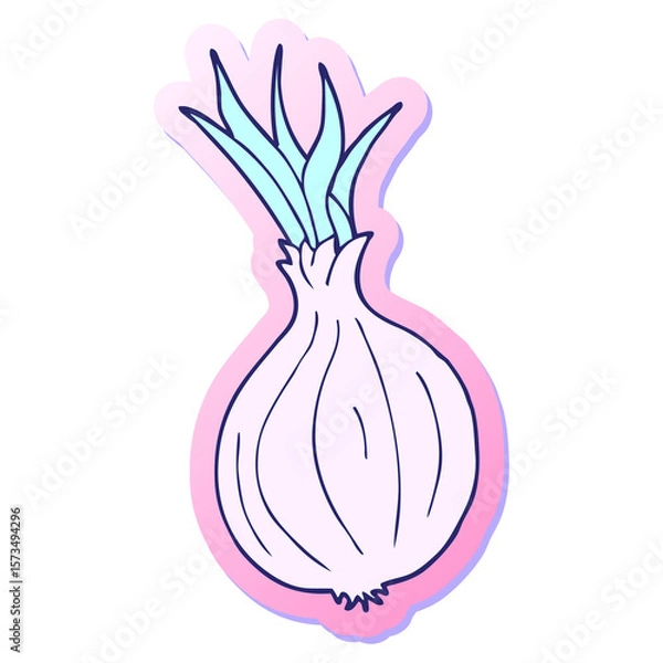 Obraz sticker of a cartoon onion in bright neon color