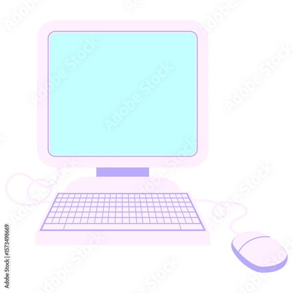 Fototapeta computer with mouse and keyboard in bright neon color