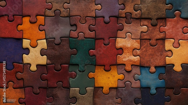 Fototapeta Colorful puzzle surface for background design. Jigsaw for education and leisure theme and creative concepts