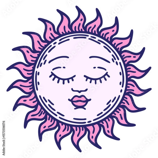 Fototapeta iconic tattoo style image of a sun in bright neon color