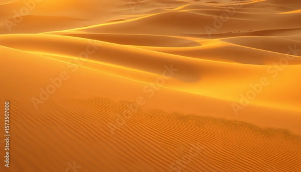 Obraz Expansive desert dunes under golden sunlight, showcasing smooth textures and minimalist natural beauty.