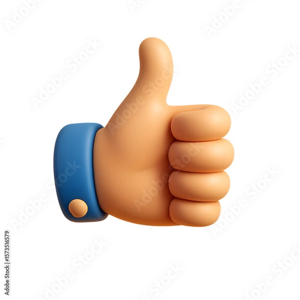 Fototapeta Thumb's Up Gesture: A 3D rendered hand displays a universal symbol of approval with an enthusiastic thumbs up gesture, highlighting concepts such as positivity, agreement, and satisfaction.