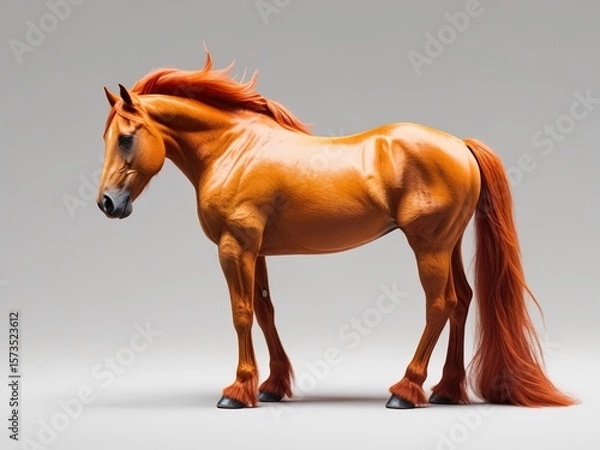 Fototapeta Fiery, red horse with a long tail, light background, symbol of the new year 2026
