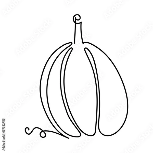 Fototapeta Line pumpkin drawing in black on white. Ideal for fall designs, seasonal prints, posters, textiles, wrapping paper, packaging, invitations, greeting cards, and various creative autumn projects.