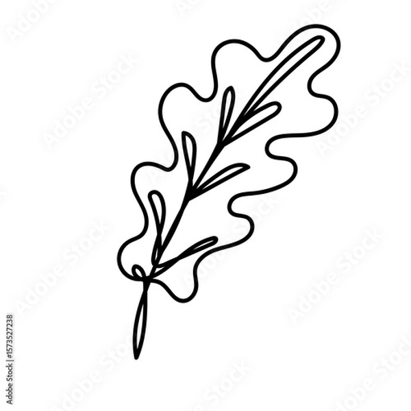 Fototapeta Oak leaf line art illustration in black on white background. Suitable for autumn projects, eco-themed prints, packaging, greeting cards, fabric, and scrapbooking.