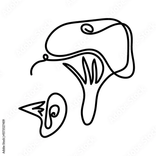 Fototapeta Minimalistic one line art illustration of mushrooms in black on white background. Perfect for autumn designs, forest-themed prints, posters, kitchen textiles, packaging, greeting cards
