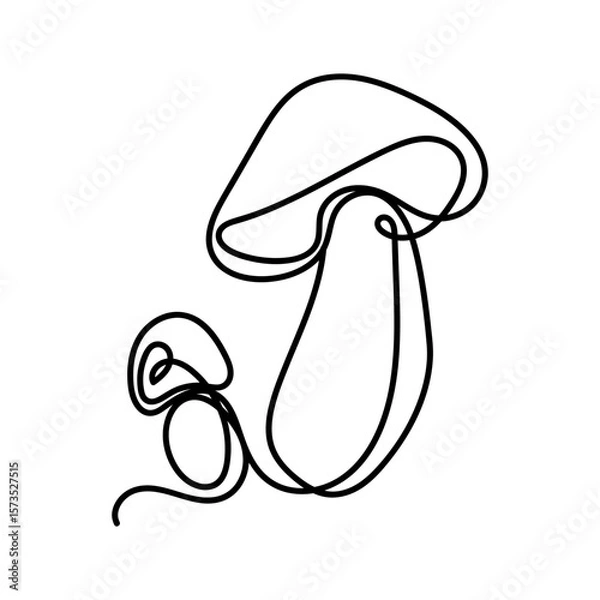 Fototapeta Minimalistic one line art illustration of mushrooms in black on white background. Perfect for autumn designs, posters, prints, packaging, greeting cards, fabric, kitchen textiles, and scrapbooking.