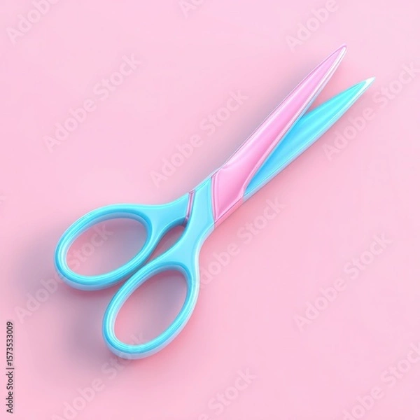 Fototapeta A close-up of colorful scissors resting against a soft pink background, perfect for representing creativity, crafting, or educational themes in design, brochures, and websites,