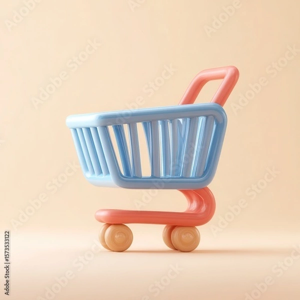 Obraz A vibrant shopping cart designed in pastel colors, perfect for highlighting retail, e-commerce, or shopping concepts in marketing materials and social media posts