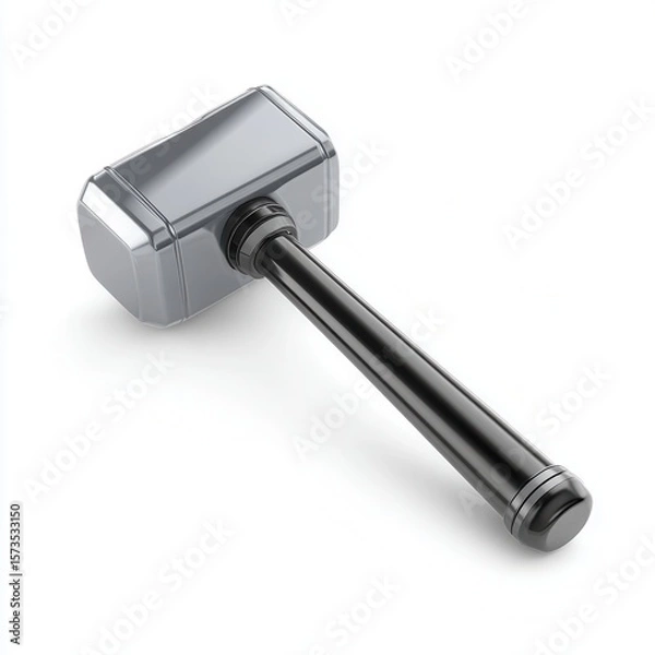 Fototapeta A large, metallic hammer with a sturdy handle is set against a plain white background, ideal for concepts related to strength, construction, or justice, suitable for legal or motivational themes,
