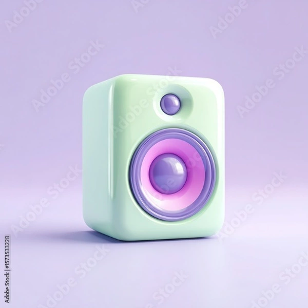 Fototapeta A colorful, minimalistic speaker with a glossy finish and soft purple background, perfect for digital content related to music, sound technology, or modern home decor