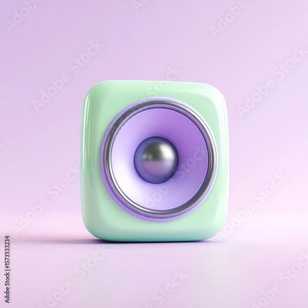 Fototapeta A stylish, modern speaker in soft mint green hues, set against a pastel background, Perfect for music-related projects, advertisements, or home decor themes highlighting technology and sound,