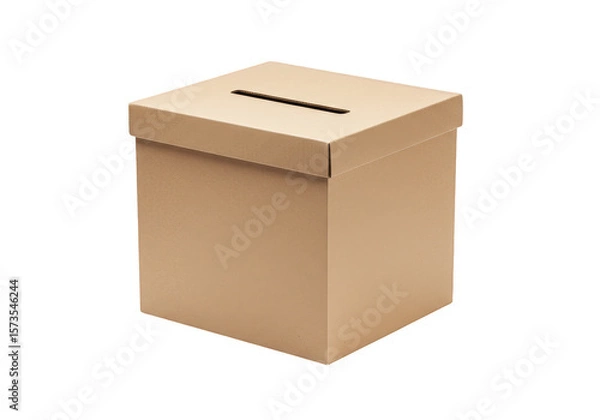 Fototapeta Realistic Illustration of Brown Cardboard Ballot Box Isolated on Transparent