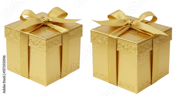 Fototapeta Isolated Illustration of Golden Gift Boxes with Luminous Ribbon on Transparent
