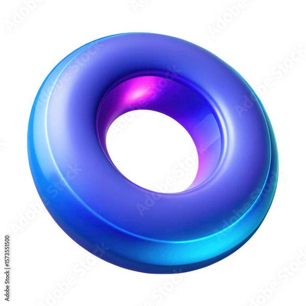 Fototapeta Smooth gradient torus shape with violet and blue hues isolated on transparent background